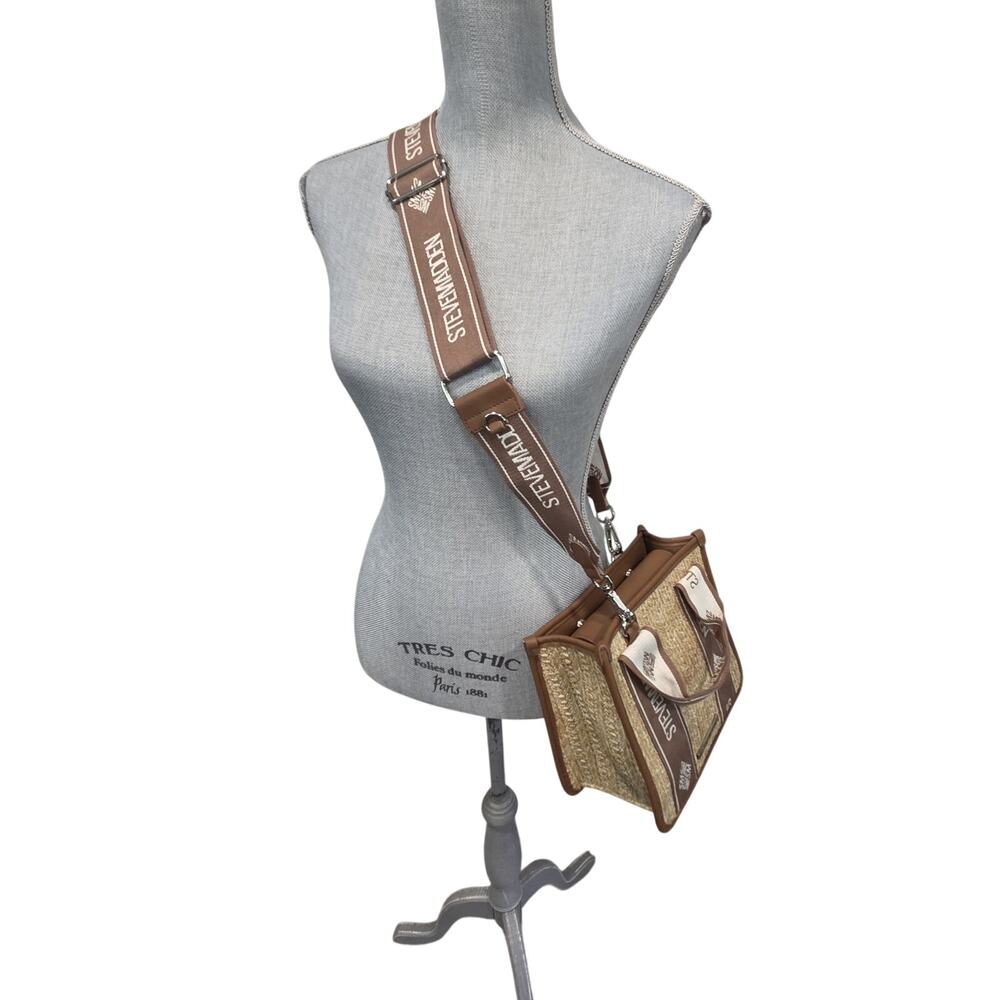 Steve Madden Straw Satchel Crossbody Neutral Woven Mini Bag Resort Chic - Picture 5 of 15